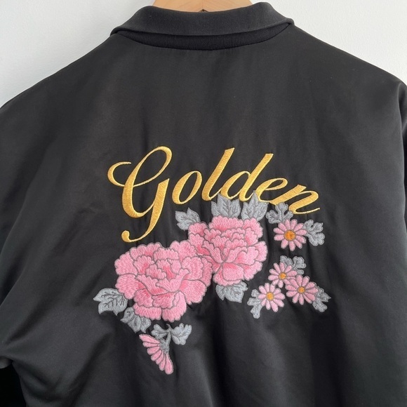 Aritzia Golden By TNA Satin Embroidered Floral Shaul Bomber Jacket - Picture 6 of 14